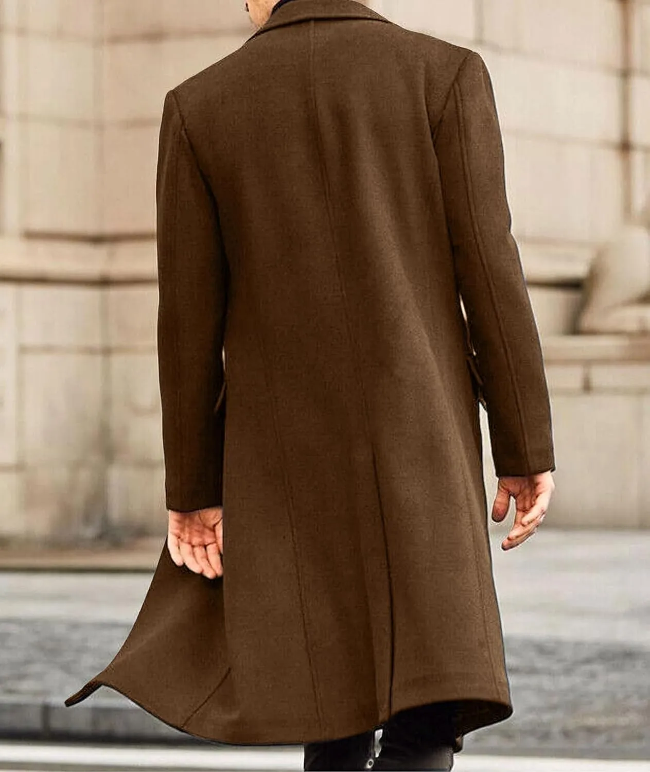 ECDAHICC Men's Slim Fit Single Breasted Trench Coat Winter Pea Coat Notch Lapel Long Casual Overcoat wih Pockets