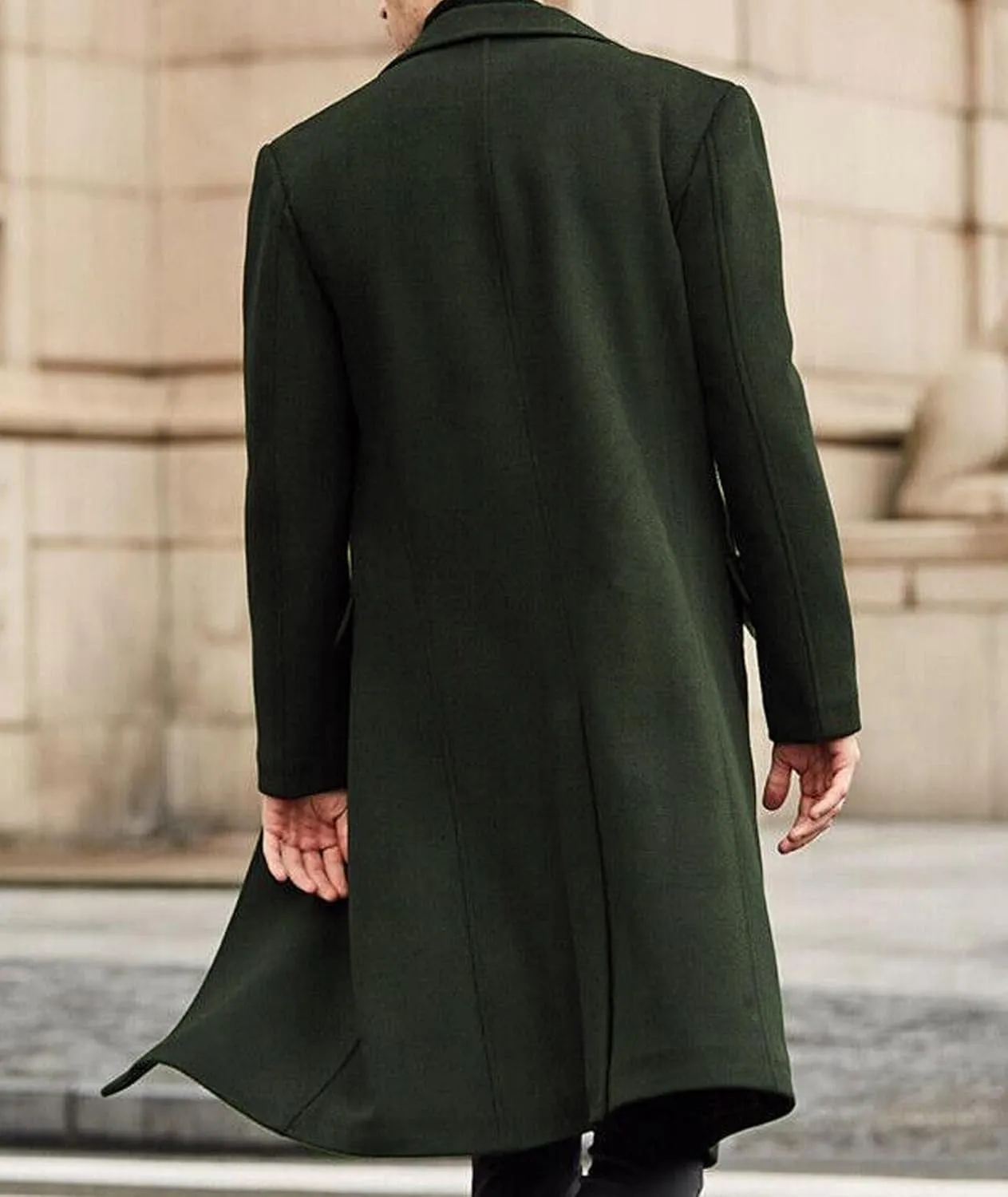 ECDAHICC Men's Slim Fit Single Breasted Trench Coat Winter Pea Coat Notch Lapel Long Casual Overcoat wih Pockets