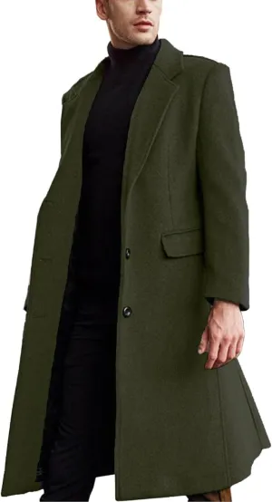 ECDAHICC Men's Slim Fit Single Breasted Trench Coat Winter Pea Coat Notch Lapel Long Casual Overcoat wih Pockets