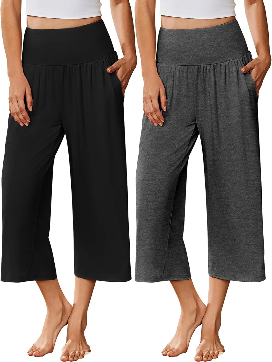 Ekouaer Womens Pajama Pants Wide Leg Capri Yoga Pants Lounge Comfy Sleep Pj Bottoms with Pockets