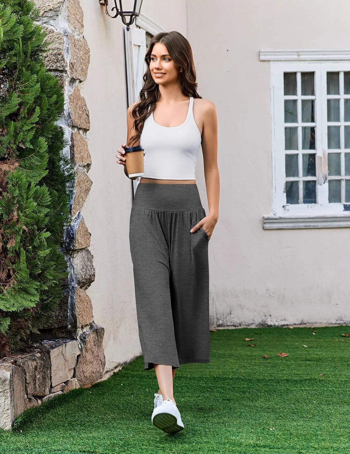 Ekouaer Womens Pajama Pants Wide Leg Capri Yoga Pants Lounge Comfy Sleep Pj Bottoms with Pockets