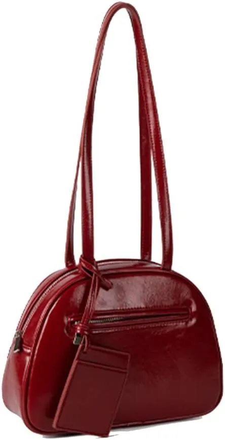 Elegant Korean Fashion Glossy PU Leather Saddles Shoulder Bag for Women Solid Color Zippered Underarm Handbag Purse