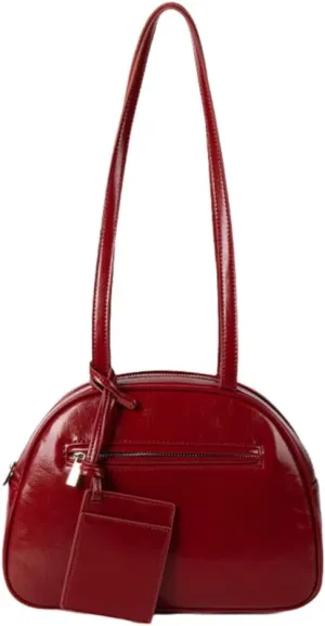 Elegant Korean Fashion Glossy PU Leather Saddles Shoulder Bag for Women Solid Color Zippered Underarm Handbag Purse