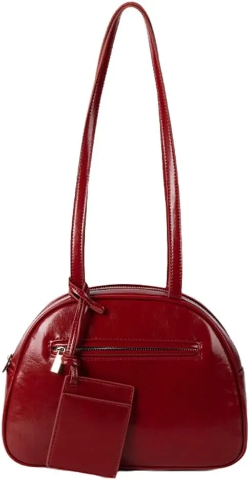 Elegant Korean Fashion Glossy PU Leather Saddles Shoulder Bag for Women Solid Color Zippered Underarm Handbag Purse