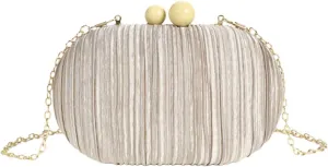 Elegant Pleated Satin Evening Bag Egg Oval Handbag Beaded Clutch Purse for Women Party Wedding Prom