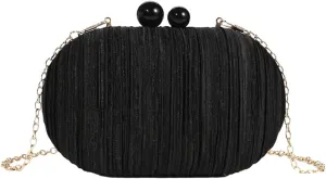 Elegant Pleated Satin Evening Bag Egg Oval Handbag Beaded Clutch Purse for Women Party Wedding Prom