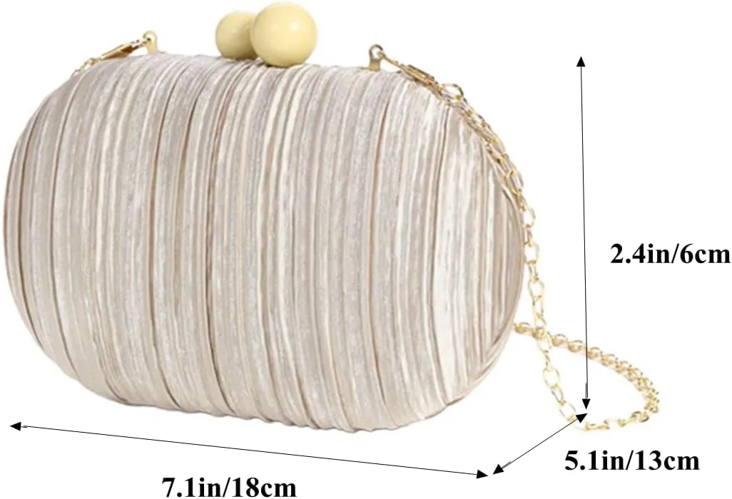 Elegant Pleated Satin Evening Bag Egg Oval Handbag Beaded Clutch Purse for Women Party Wedding Prom