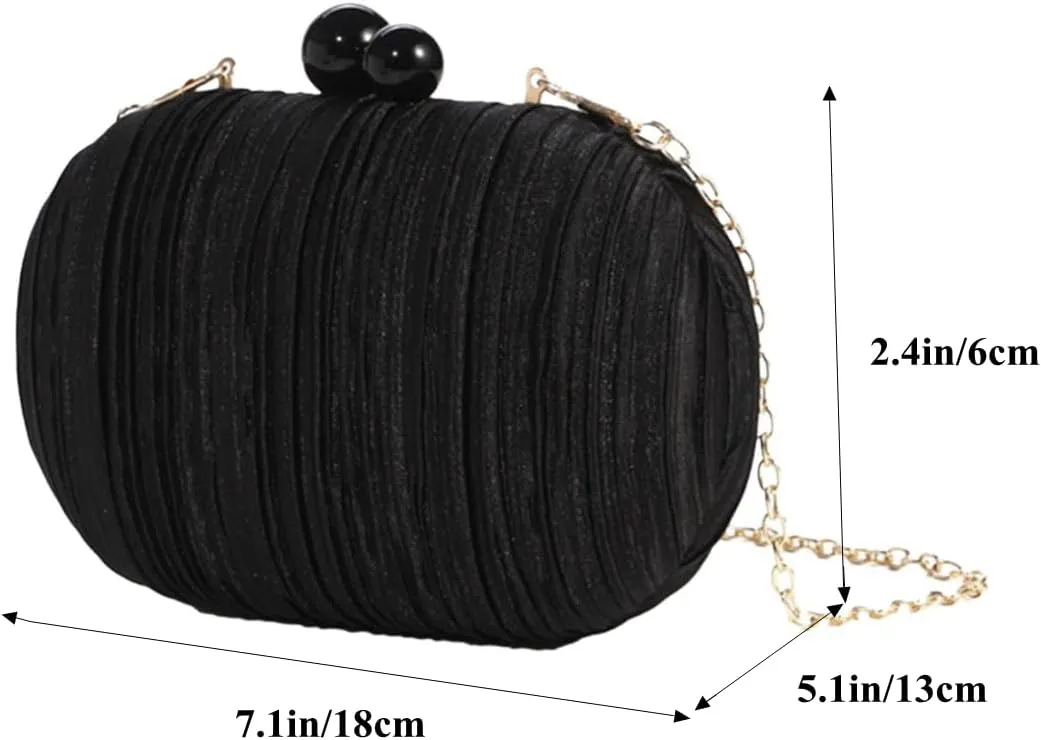 Elegant Pleated Satin Evening Bag Egg Oval Handbag Beaded Clutch Purse for Women Party Wedding Prom