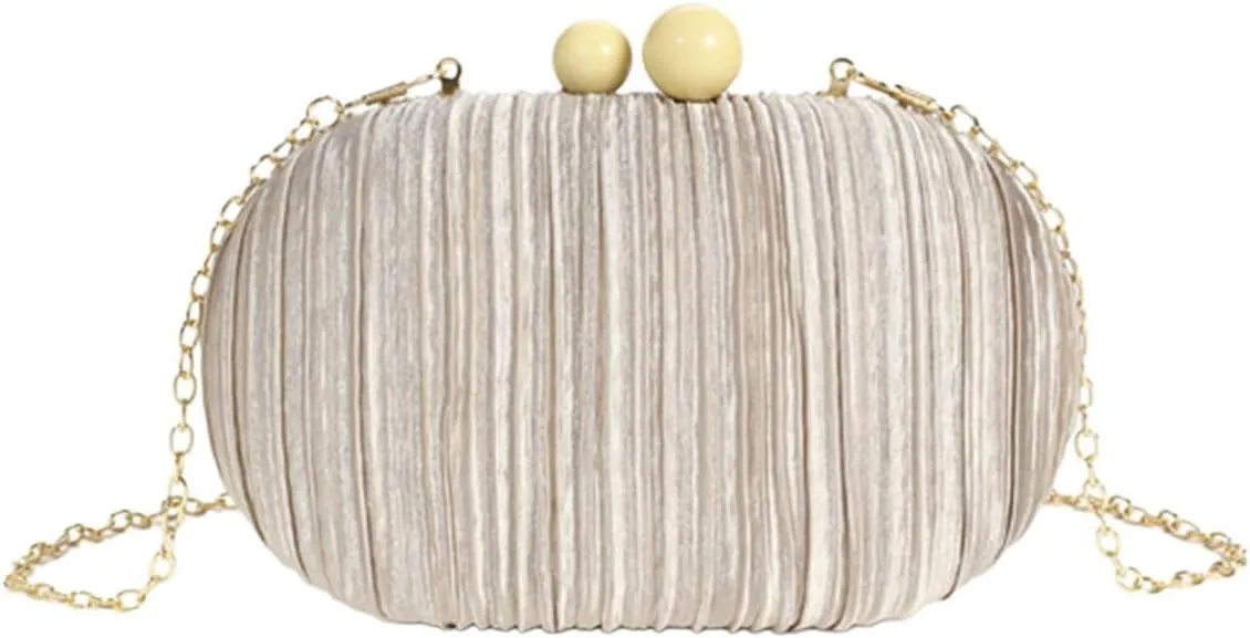 Elegant Pleated Satin Evening Bag Egg Oval Handbag Beaded Clutch Purse for Women Party Wedding Prom