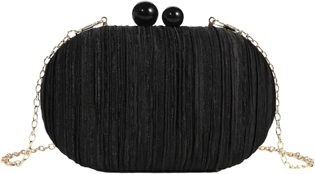 Elegant Pleated Satin Evening Bag Egg Oval Handbag Beaded Clutch Purse for Women Party Wedding Prom