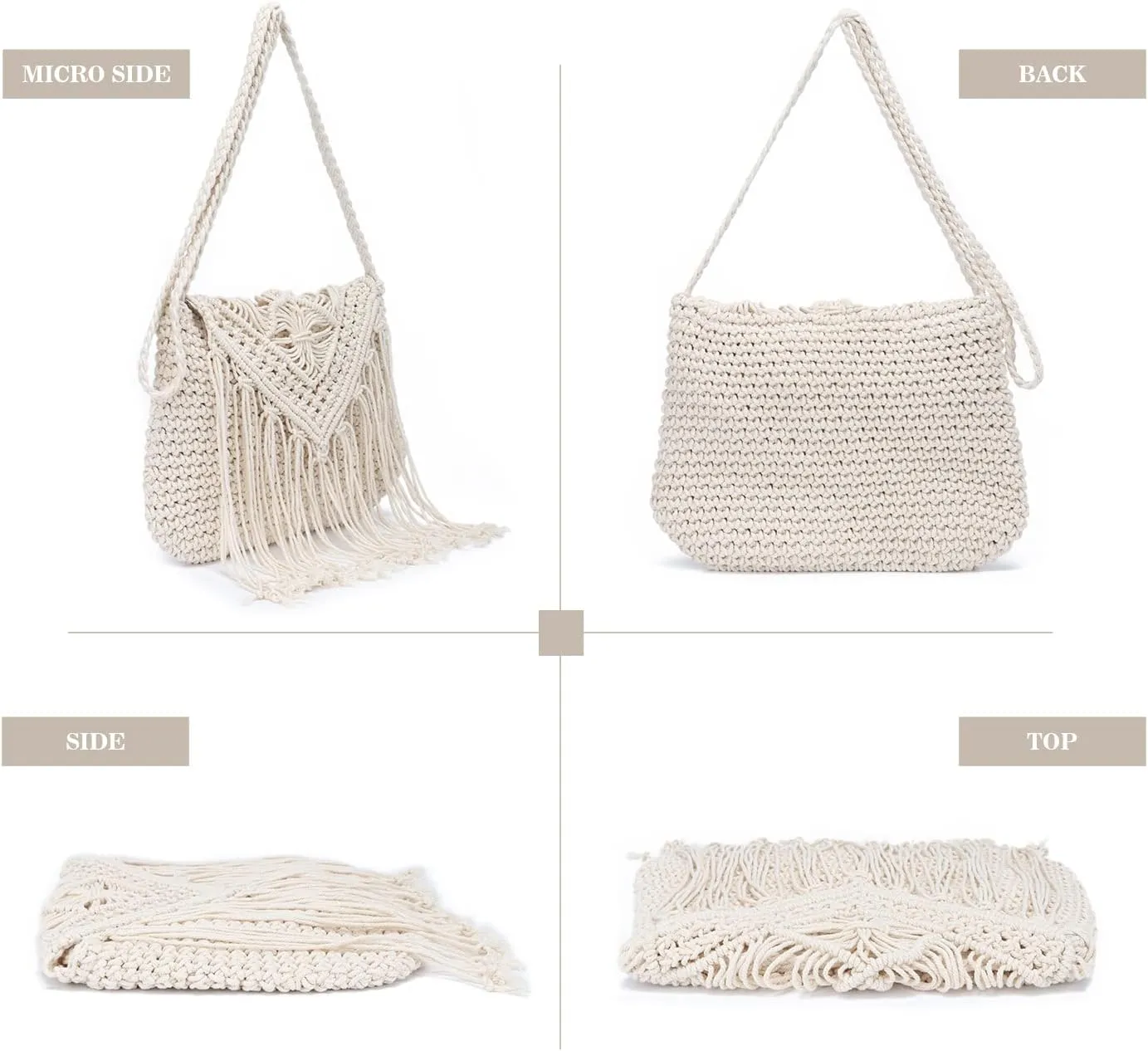 Emprier Retro Crochet Crossbody Shoulder Bag for Women Woven Fringe hobo bags Summer Beach Handmade Purse