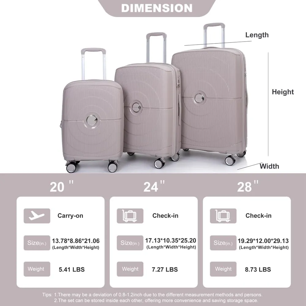 Expandable Hardshell Suitcase Double Spinner Wheels PP Luggage Sets Lightweight Durable Suitcase with TSA Lock,3-Piece Set (20/24/28)