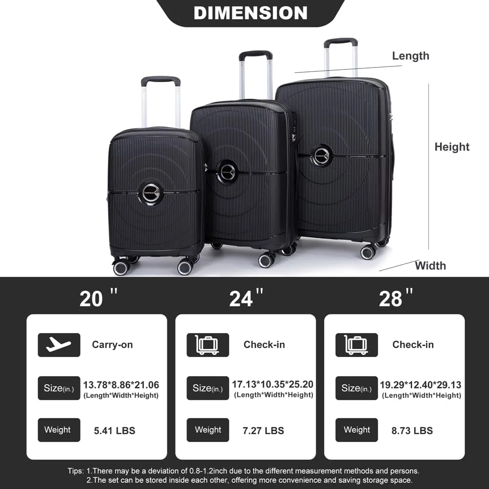 Expandable Hardshell Suitcase Double Spinner Wheels PP Luggage Sets Lightweight Durable Suitcase with TSA Lock,3-Piece Set (20/24/28)