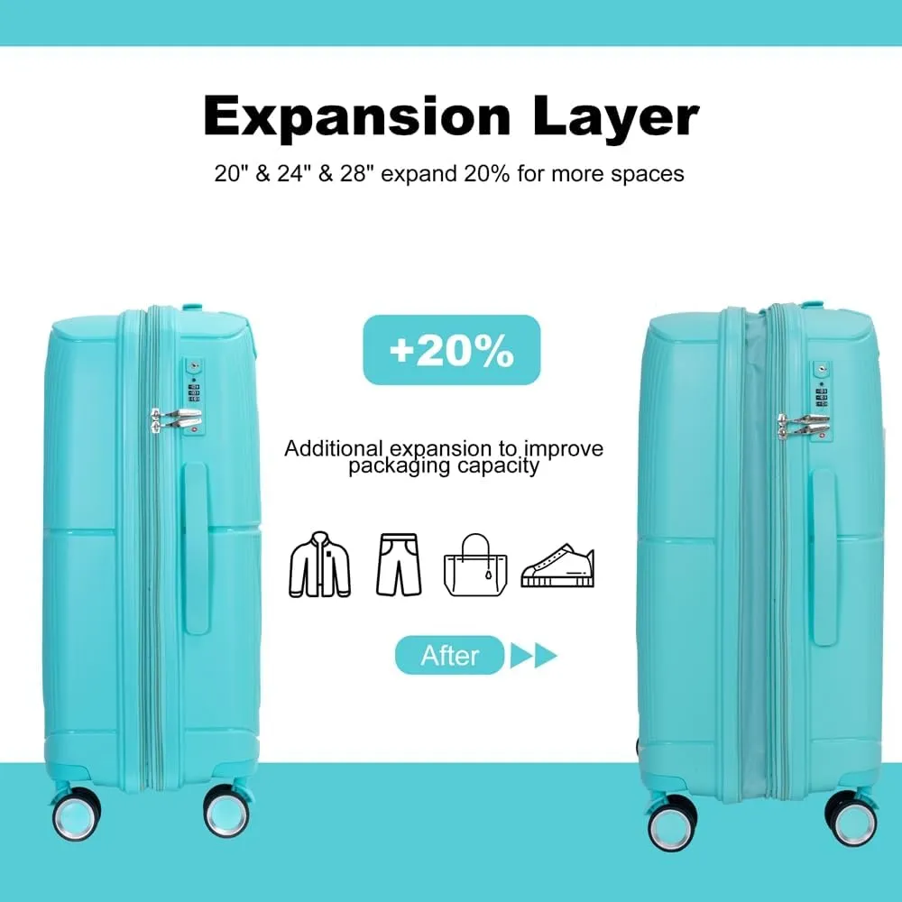 Expandable Hardshell Suitcase Double Spinner Wheels PP Luggage Sets Lightweight Durable Suitcase with TSA Lock,3-Piece Set (20/24/28)