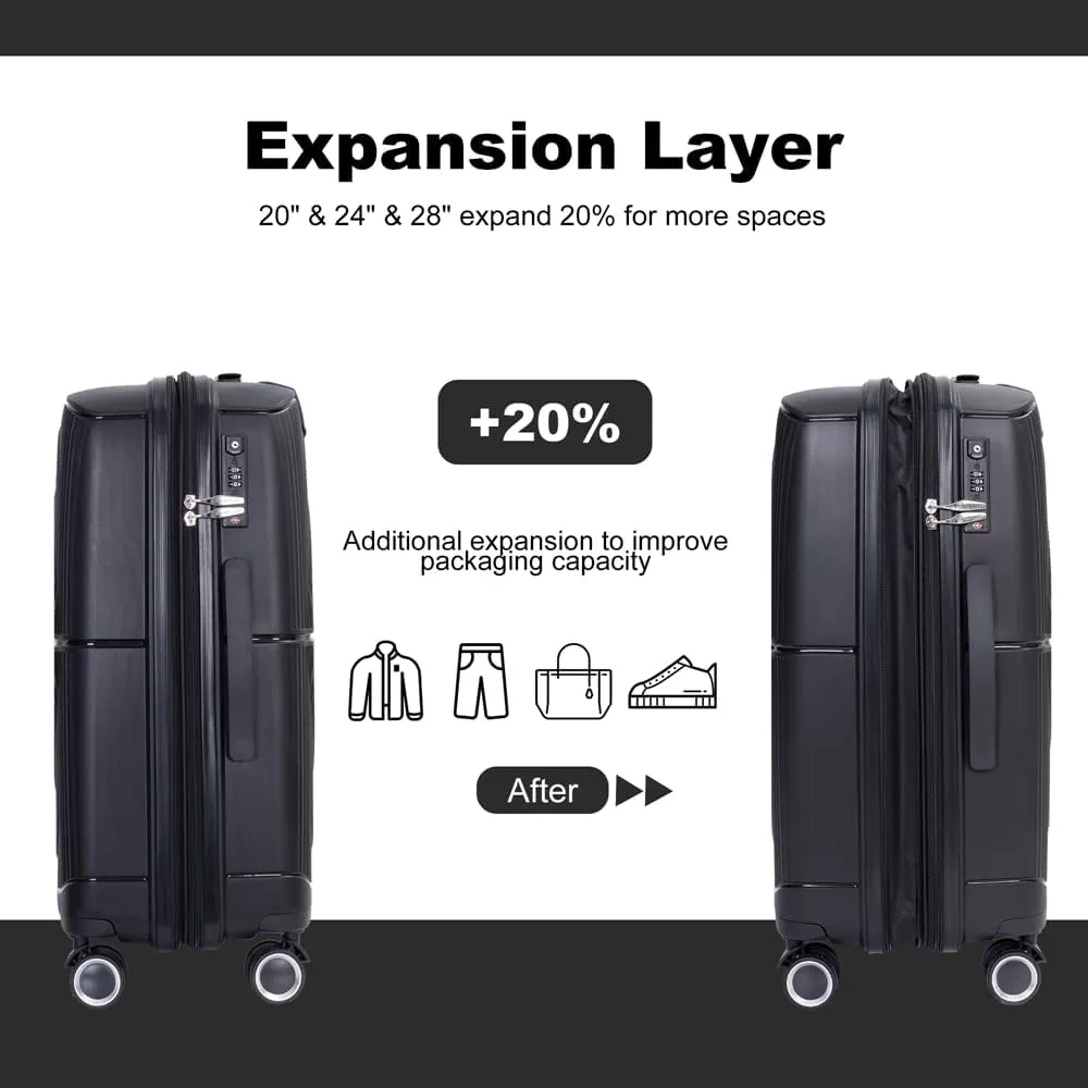 Expandable Hardshell Suitcase Double Spinner Wheels PP Luggage Sets Lightweight Durable Suitcase with TSA Lock,3-Piece Set (20/24/28)