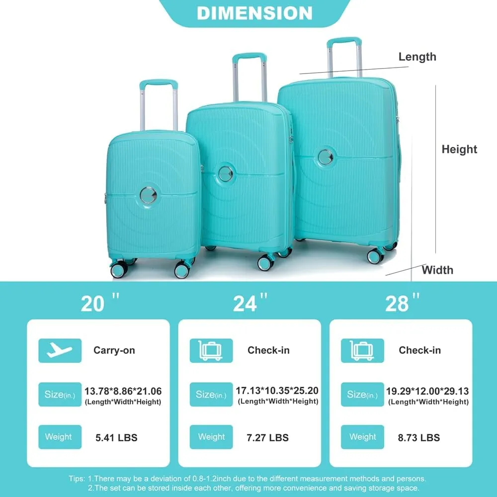 Expandable Hardshell Suitcase Double Spinner Wheels PP Luggage Sets Lightweight Durable Suitcase with TSA Lock,3-Piece Set (20/24/28)