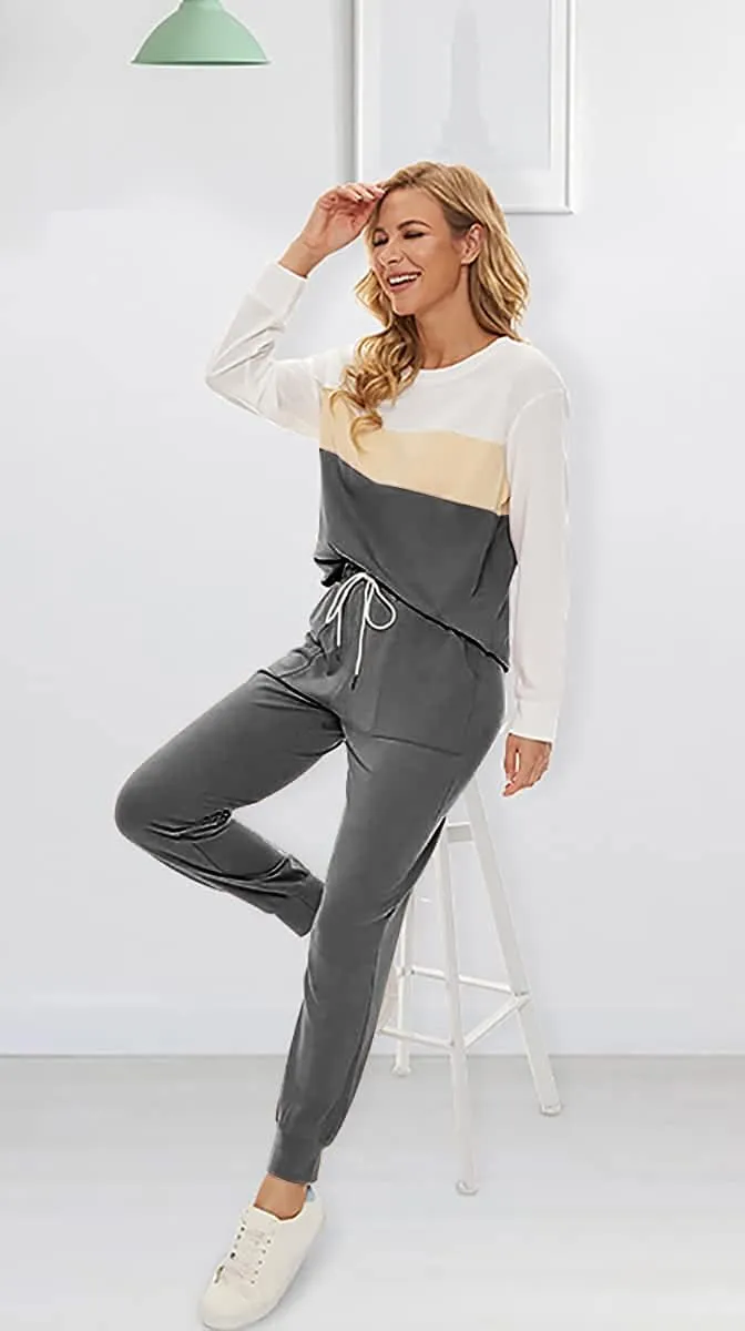 Fengbay Two Piece Outfits for women,Long Sleeve Crewneck Pullover Tops And Pants Sweatsuits Lounge Set with Pockets