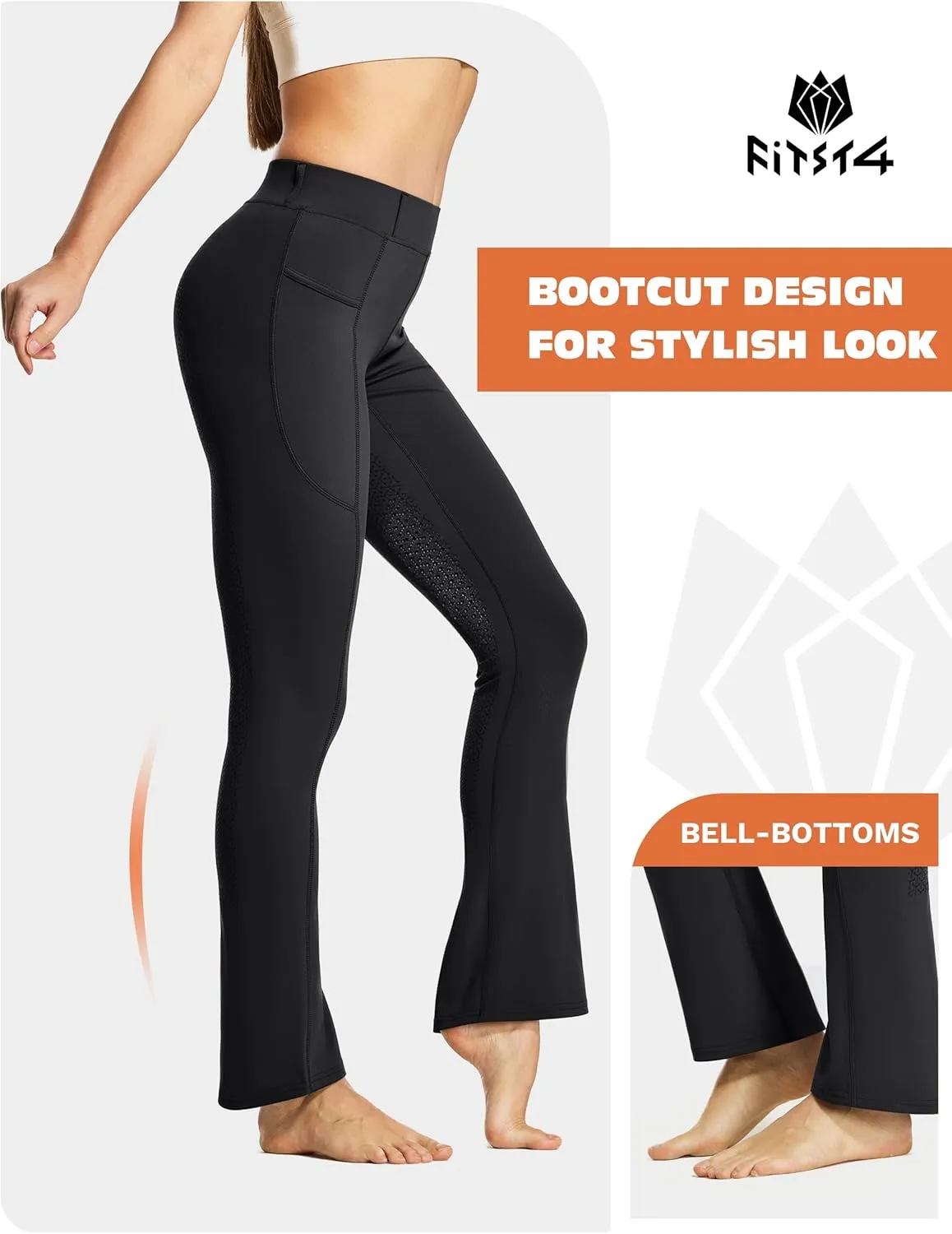 FitsT4 Sports Women's Full Seat Horse Riding Pants Bootcut Riding Tights with Pockets Equestrian Breeches for Women