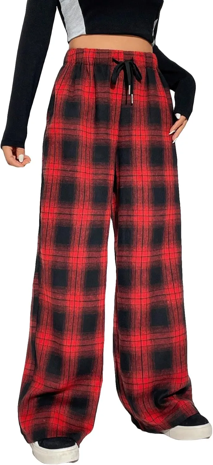Floerns Women's Plaid Print Elastic Waist Sleepwear Pajama Bottom Pants