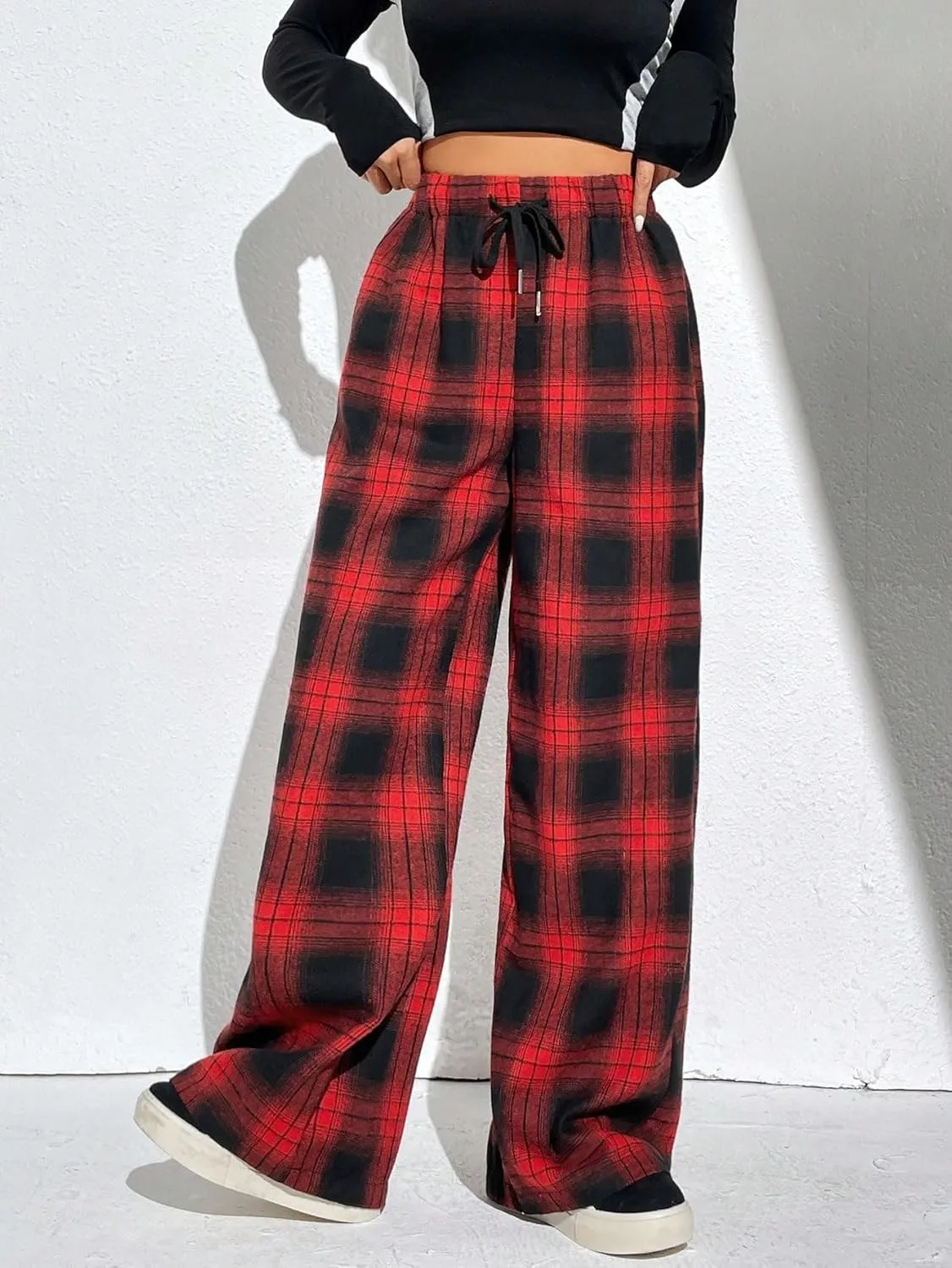 Floerns Women's Plaid Print Elastic Waist Sleepwear Pajama Bottom Pants