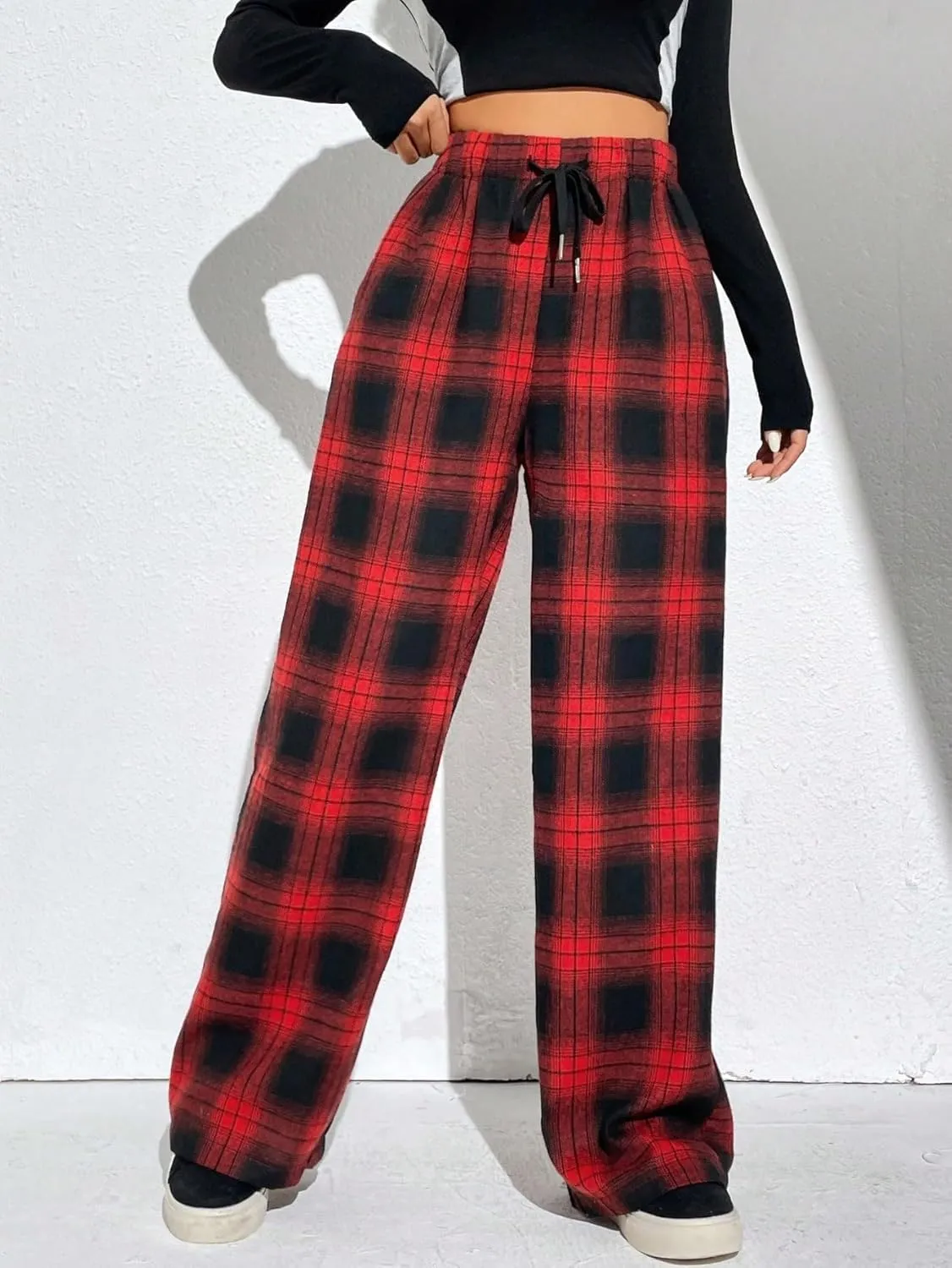 Floerns Women's Plaid Print Elastic Waist Sleepwear Pajama Bottom Pants