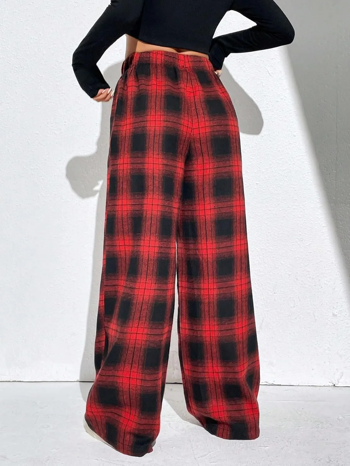 Floerns Women's Plaid Print Elastic Waist Sleepwear Pajama Bottom Pants