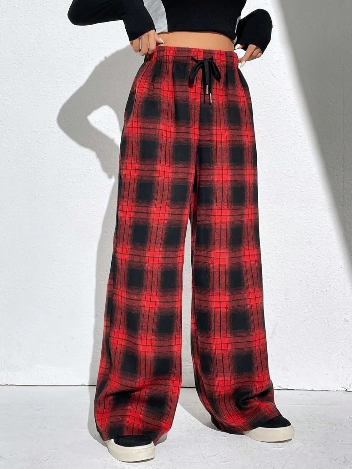 Floerns Women's Plaid Print Elastic Waist Sleepwear Pajama Bottom Pants