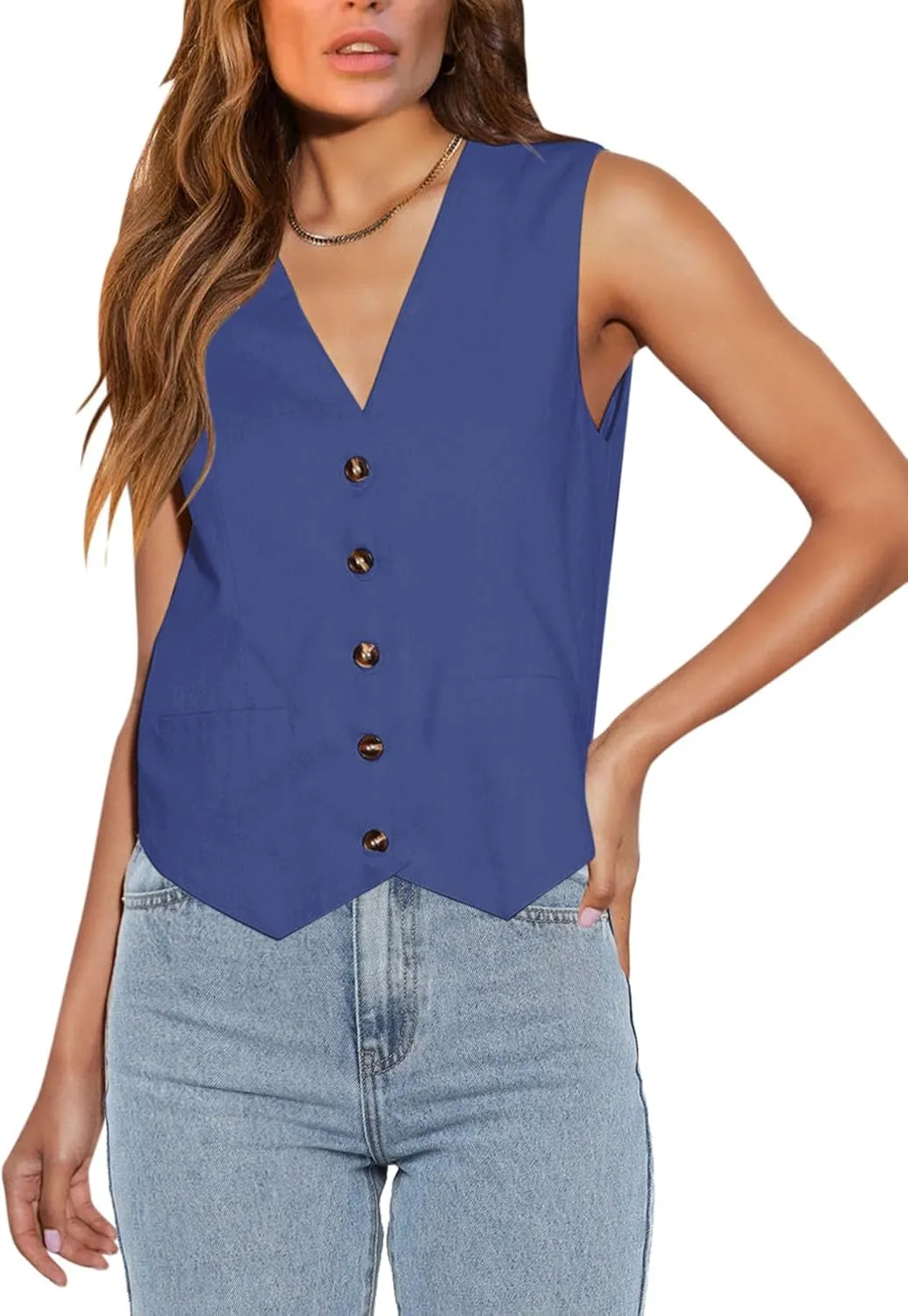 Floral Find Womens Casual Button Down Sleeveless Vest Fully Lined V Neck Business Jacket Waistcoat with Pocket