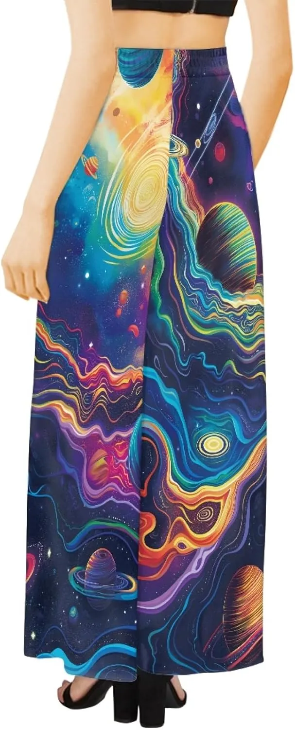 Forchrinse Pink Plum Blossom Womens Wide Leg Pants High Waist Long Palazzo Pants Floral Flared Lounge Pants Plus Size
