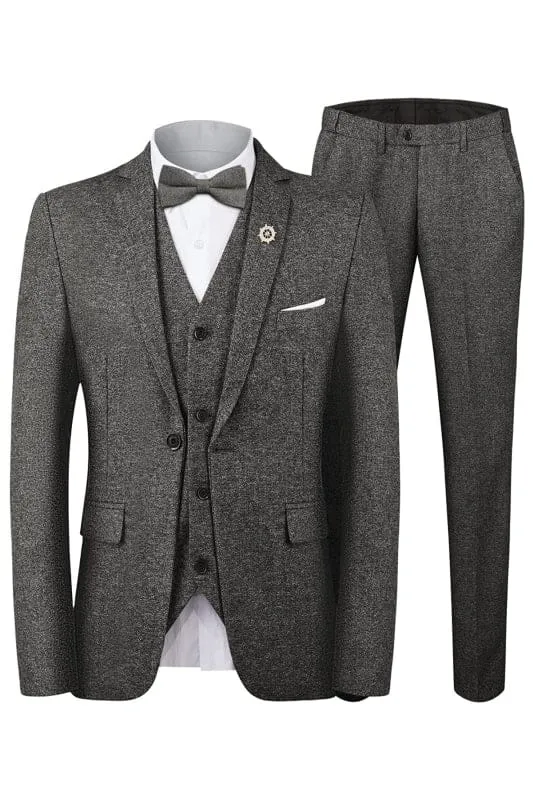 Formal Deep Gray Notched Lapel Three Pieces Business Suits For Men