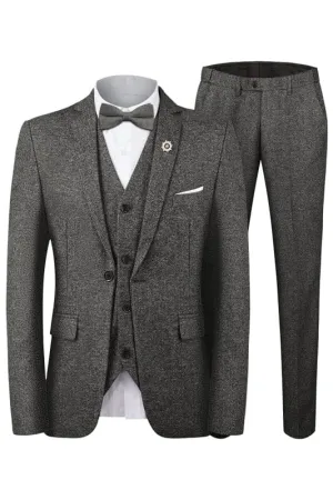 Formal Deep Gray Notched Lapel Three Pieces Business Suits For Men