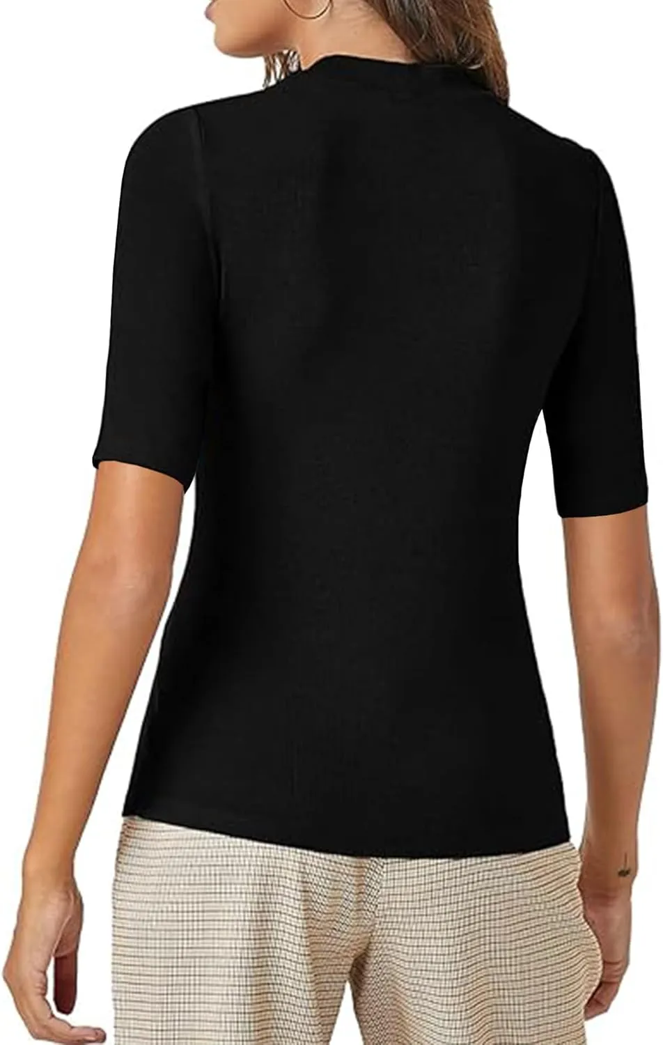 FOUGEDE Women's Mock Turtleneck Long Sleeve/Sleeveless/Half Sleeve/Short Sleeve/Crop Top Basic Fitted Stretch Slim Tops