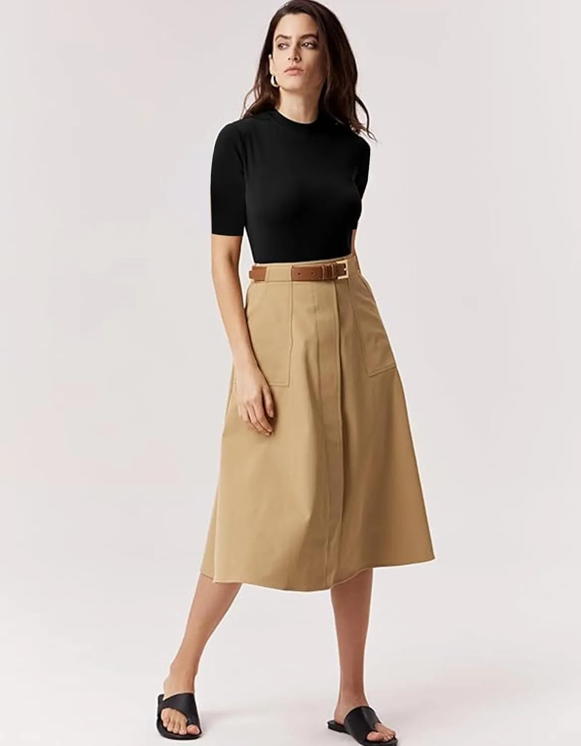 FOUGEDE Women's Mock Turtleneck Long Sleeve/Sleeveless/Half Sleeve/Short Sleeve/Crop Top Basic Fitted Stretch Slim Tops