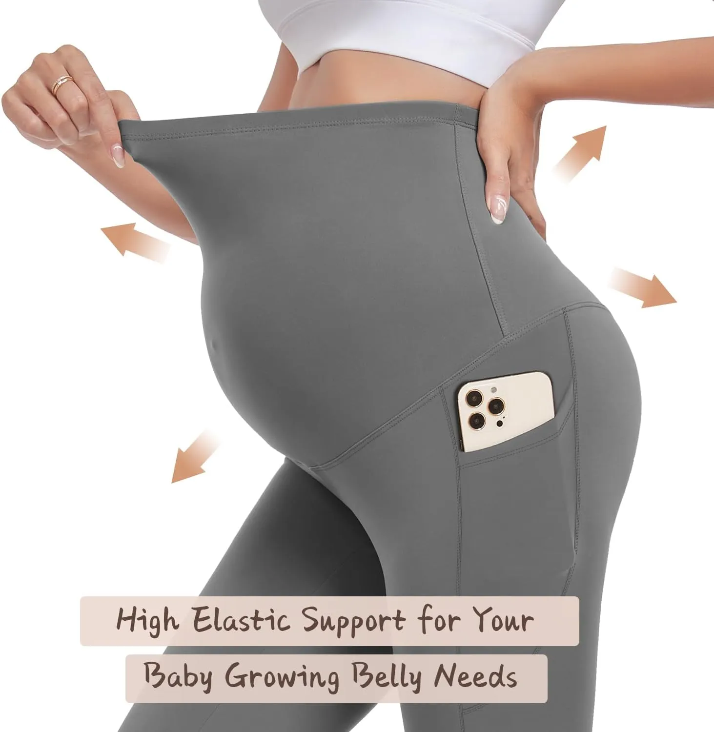 FULLSOFT 3 Pack Womens Maternity Leggings Over The Belly-High Waisted Workout Pregnancy Yoga Pants Pockets