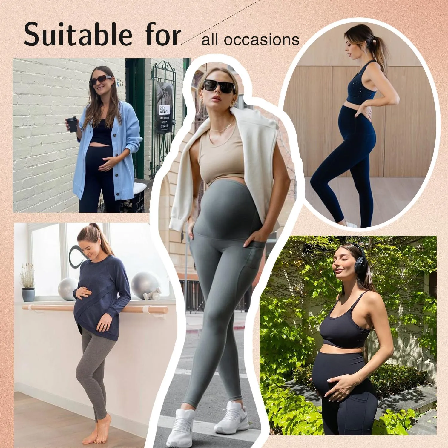 FULLSOFT 3 Pack Womens Maternity Leggings Over The Belly-High Waisted Workout Pregnancy Yoga Pants Pockets