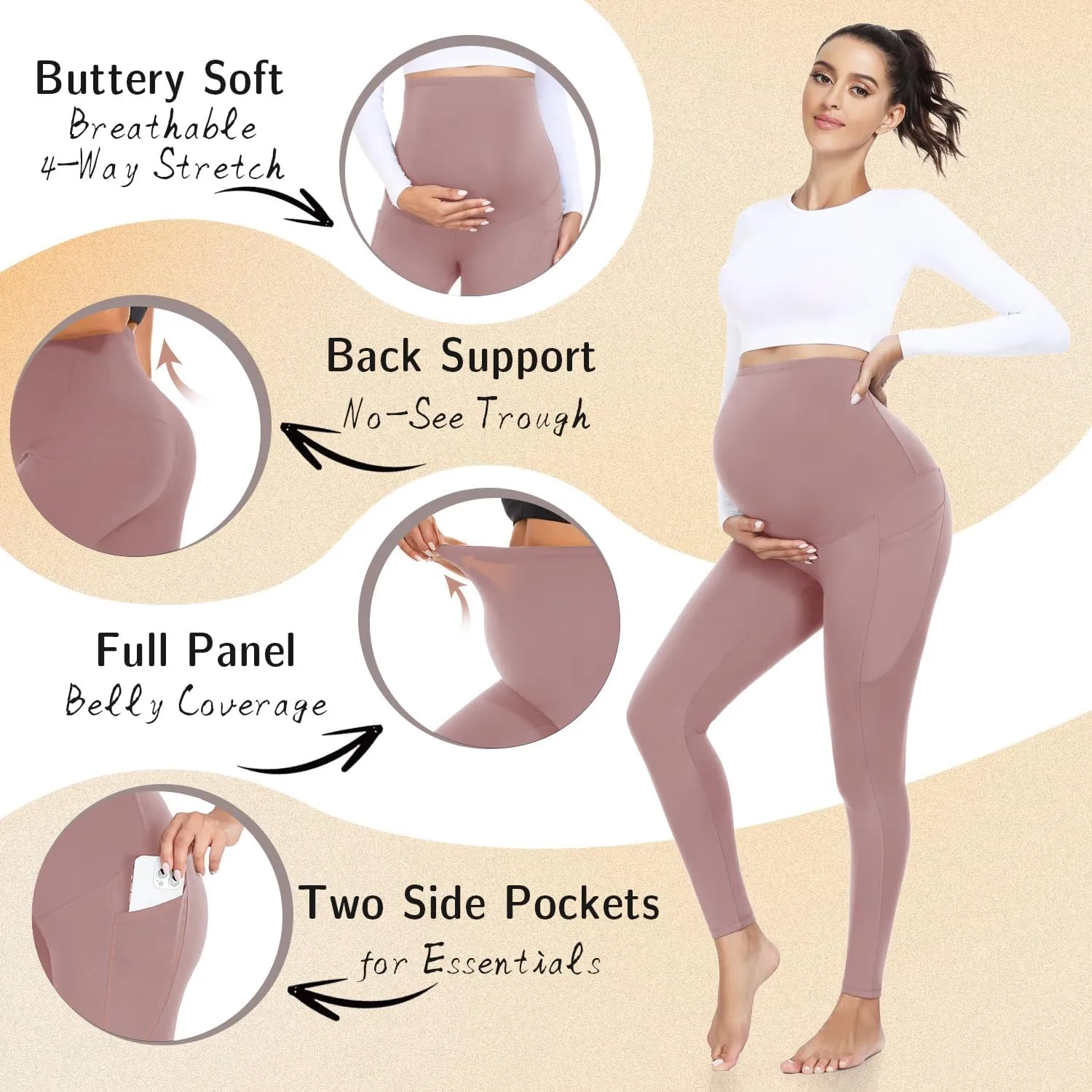 FULLSOFT 3 Pack Womens Maternity Leggings Over The Belly-High Waisted Workout Pregnancy Yoga Pants Pockets