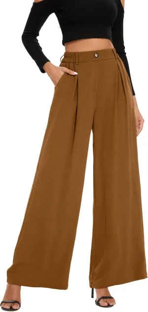 FUNYYZO 2025 Women Palazzo Pants High Waist Casual Wide Leg Long Lounge Pull On Trousers with Pocket