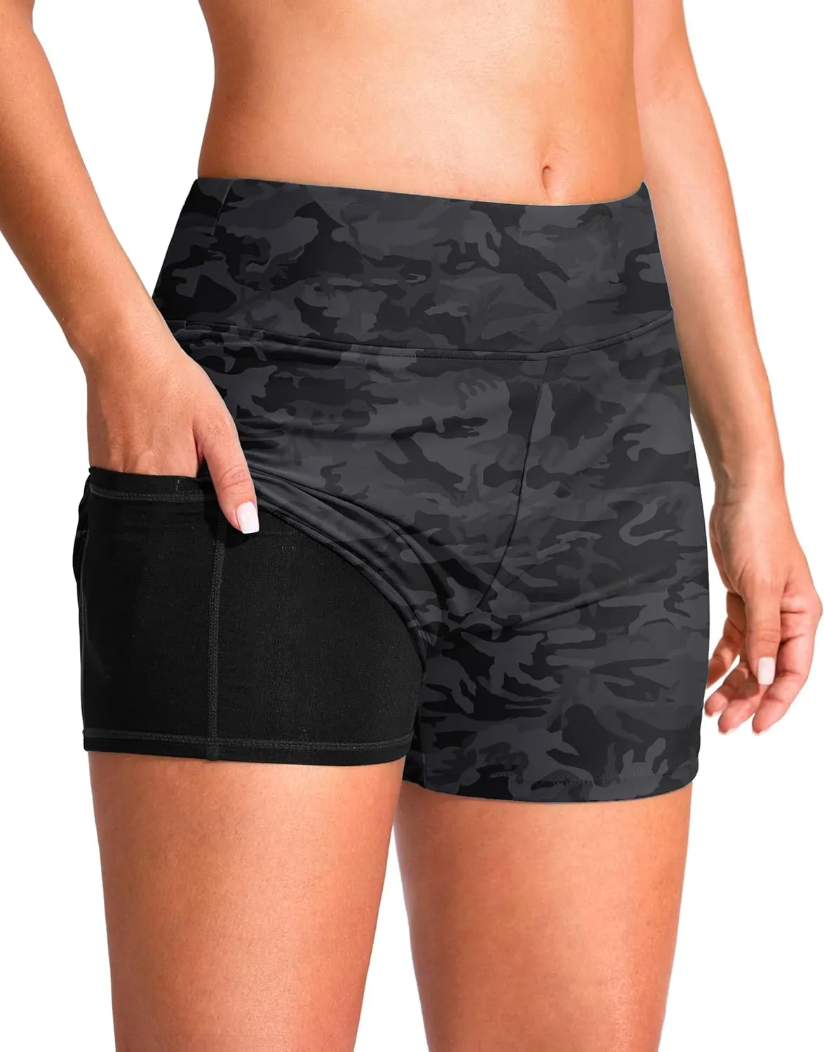 G Gradual Women's 4" Swim Board Shorts High Waisted Tummy Control Swimsuit Bathing Suit Bottoms for Women with Liner Pocket