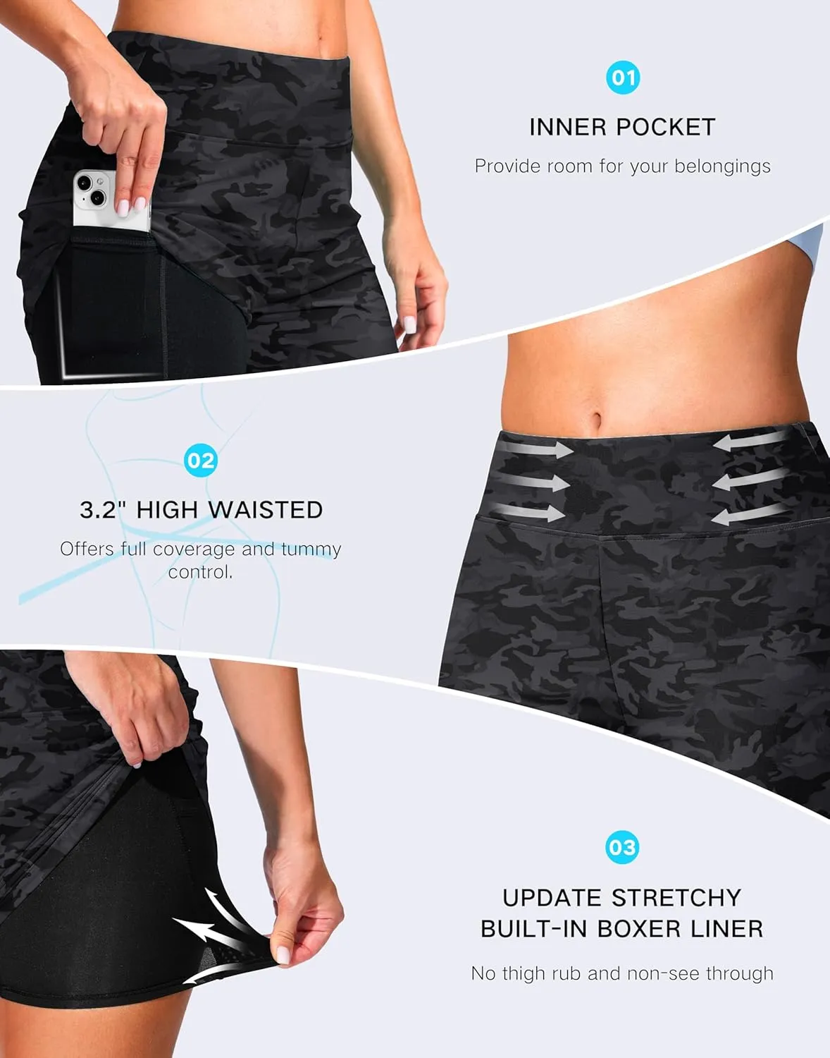 G Gradual Women's 4" Swim Board Shorts High Waisted Tummy Control Swimsuit Bathing Suit Bottoms for Women with Liner Pocket