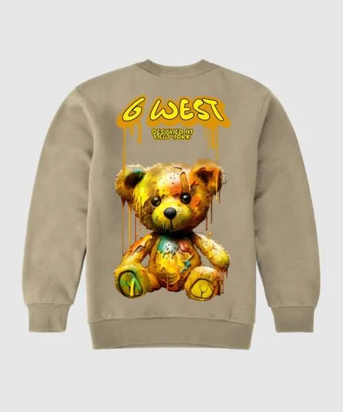 G West Drip Bear Fleece Crewneck With Invisible Zippers - Gwpcrwl9007 - 3 Colors