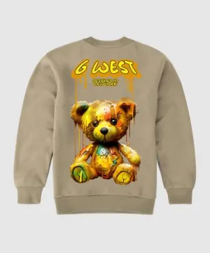 G West Drip Bear Fleece Crewneck With Invisible Zippers - Gwpcrwl9007 - 3 Colors