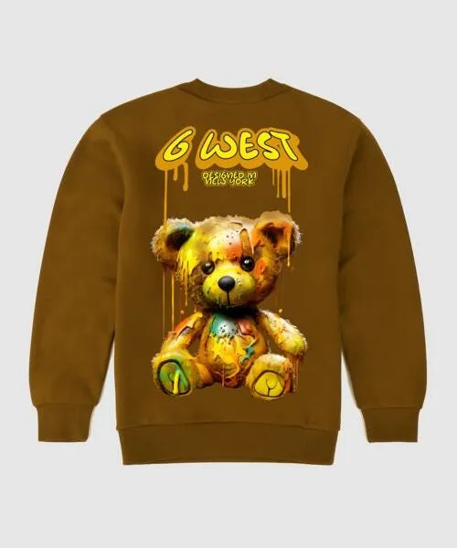 G West Drip Bear Fleece Crewneck With Invisible Zippers - Gwpcrwl9007 - 3 Colors