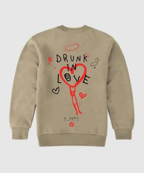 G West Drunk In Love Fleece Crewneck With Invisible Zippers - Gwpcrwl5024 - 2 Colors