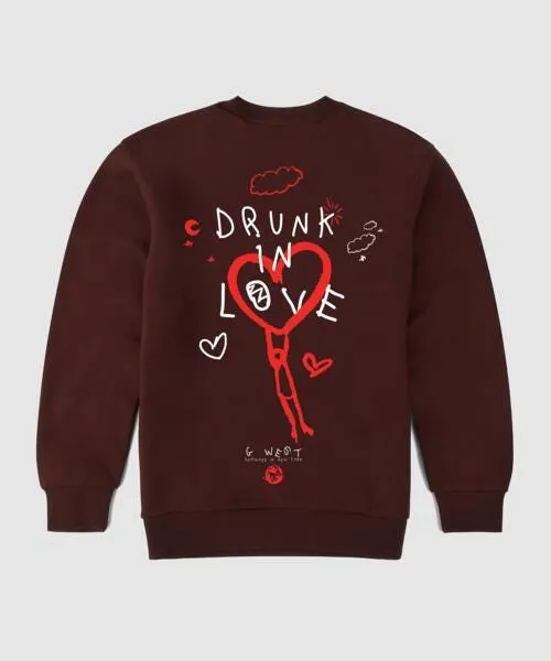G West Drunk In Love Fleece Crewneck With Invisible Zippers - Gwpcrwl5024 - 2 Colors