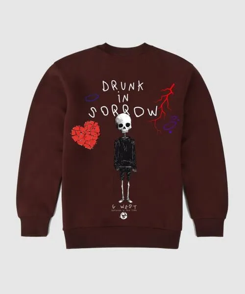 G West Drunk On Sorrow Fleece Crewneck With Invisible Zippers - Gwpcrwl5025 - 2 Colors