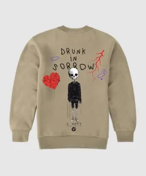 G West Drunk On Sorrow Fleece Crewneck With Invisible Zippers - Gwpcrwl5025 - 2 Colors