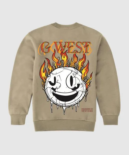 G West Fire Smile Fleece Crewneck With Invisible Zippers - Gwpcrwl9012 - 3 Colors
