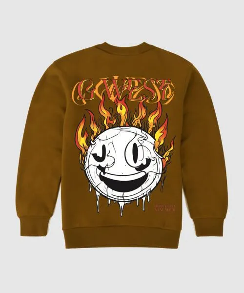 G West Fire Smile Fleece Crewneck With Invisible Zippers - Gwpcrwl9012 - 3 Colors