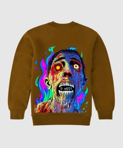 G West Flaming Zombie Crew Neck Hoodie With Zipper - Gwpcrwl9001 - 1 Colors