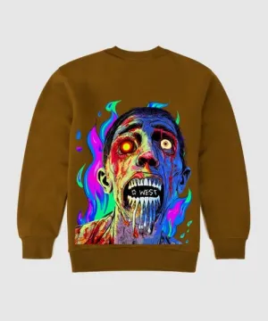 G West Flaming Zombie Crew Neck Hoodie With Zipper - Gwpcrwl9001 - 1 Colors